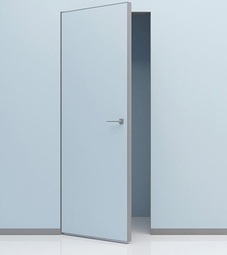 Скрытая дверь Invisible с притвором под покраску с алюминиевой матовой кромкой 4 стороны Левая тип 1/2