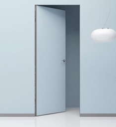 Скрытая дверь обратного открывания Invisible с притвором под покраску с алюминиевой матовой кромкой 4 стороны Левая тип 3/4