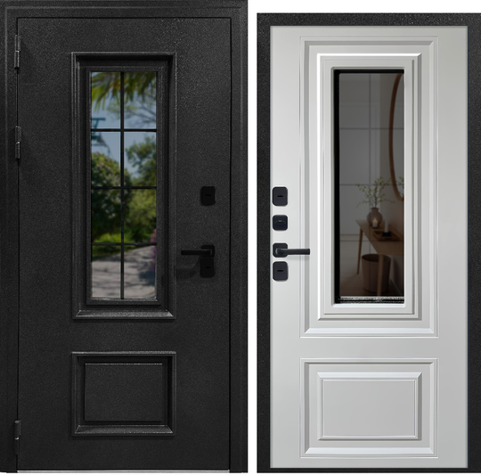 Входная дверь VFD Termo Vetro Букле графит/Белая шагрень стеклопакет